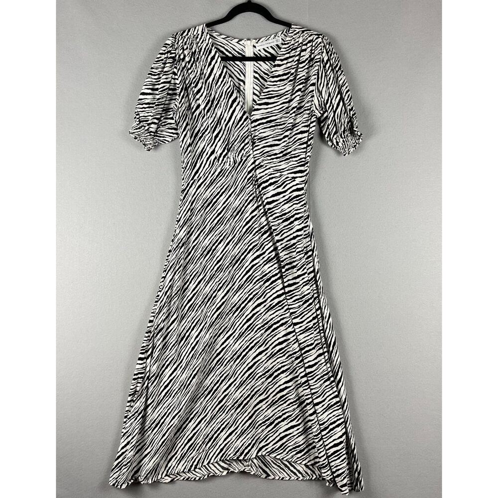 Faithfull The Brand Marie Louise Midi Dress Womens 4 Animal Print Puff Sleeve